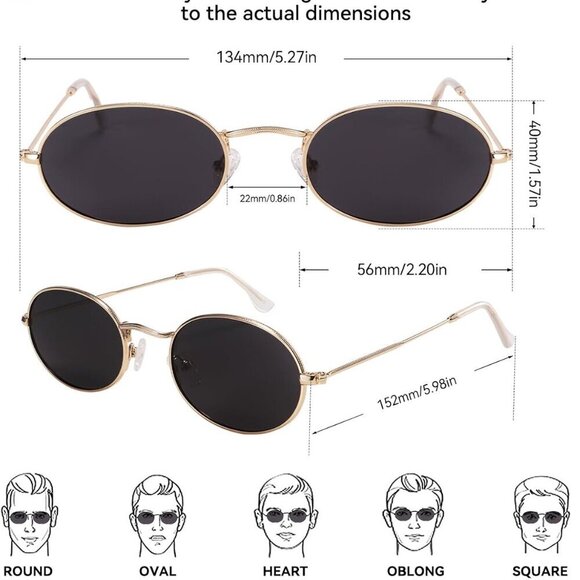 Oval Sunglasses Women Vintage Metal Frame Retro Eyeglasses UV400 Protection - Picture 6 of 6